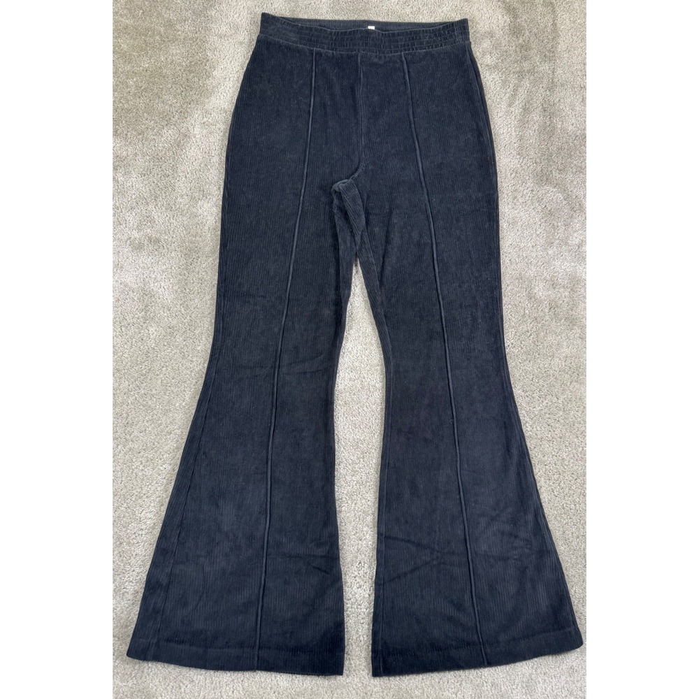 Aerie Black Corduroy Flare Pants High Waisted Seam Front M Regular NEW